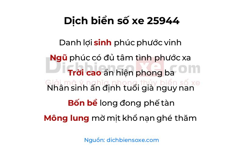 Dịch thơ biển số 25944