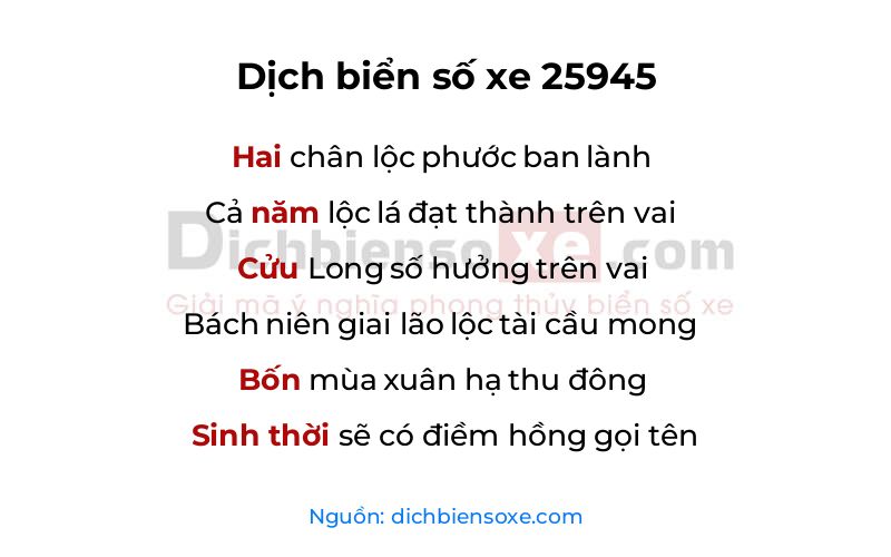 Dịch thơ biển số 25945