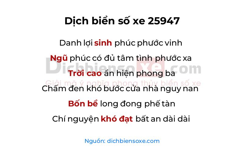 Dịch thơ biển số 25947