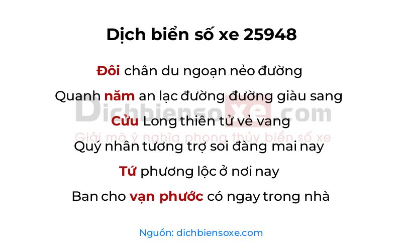 Dịch thơ biển số 25948