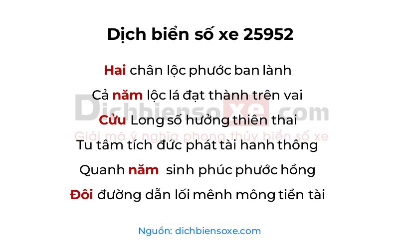 Dịch thơ biển số 25952