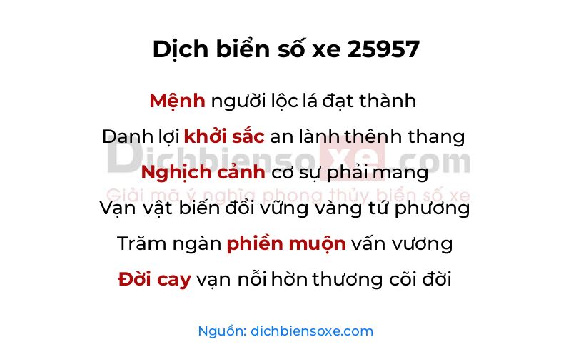 Dịch thơ biển số 25957