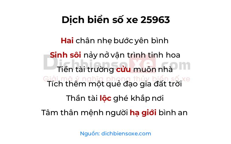 Dịch thơ biển số 25963