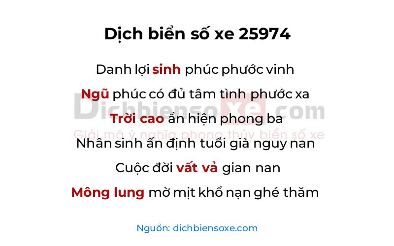 Dịch thơ biển số 25974