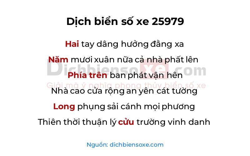 Dịch thơ biển số 25979