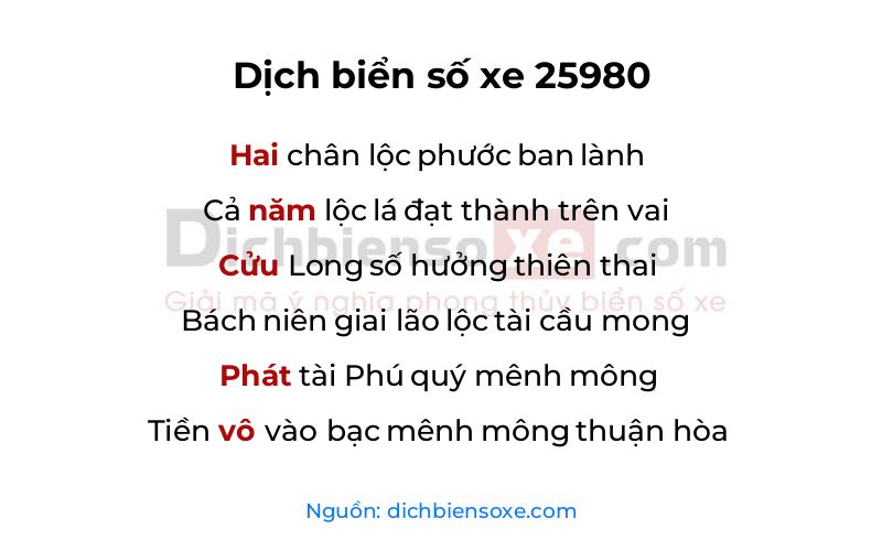 Dịch thơ biển số 25980
