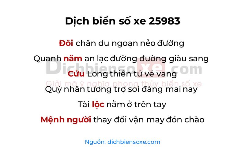 Dịch thơ biển số 25983