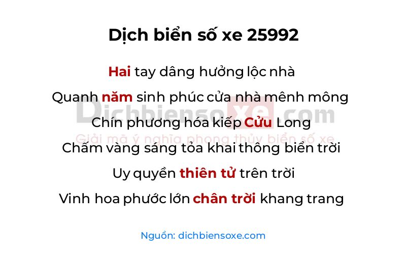 Dịch thơ biển số 25992