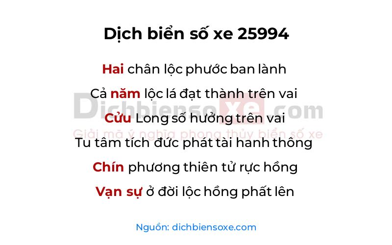 Dịch thơ biển số 25994