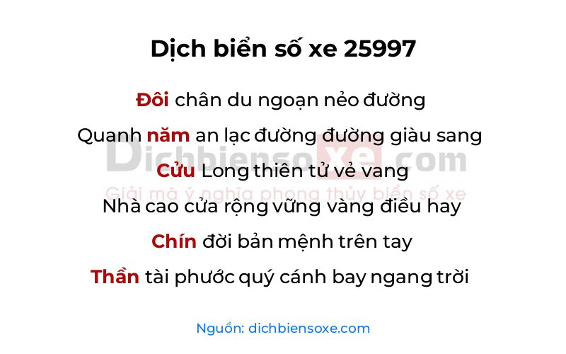 Dịch thơ biển số 25997