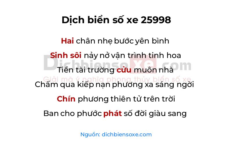 Dịch thơ biển số 25998