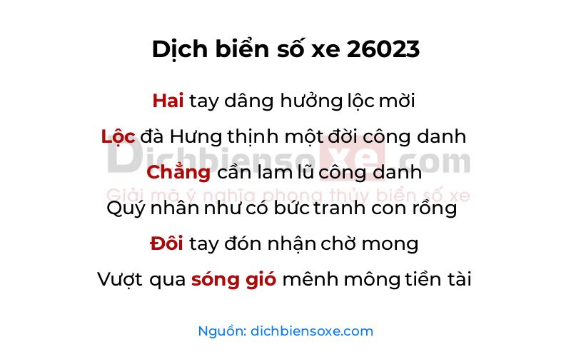 Dịch thơ biển số 26023