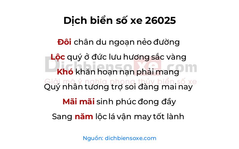 Dịch thơ biển số 26025