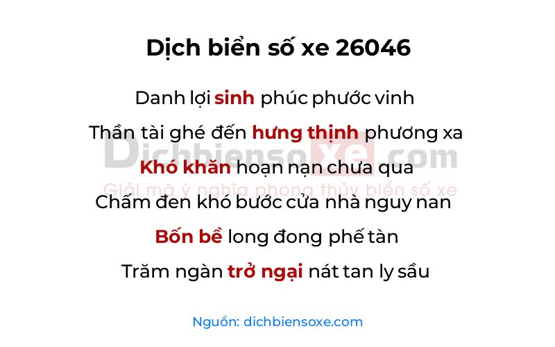 Dịch thơ biển số 26046