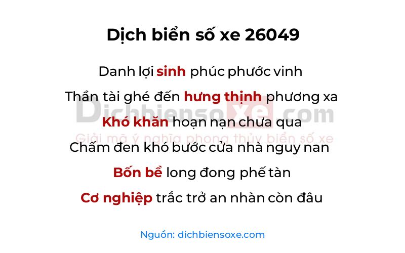Dịch thơ biển số 26049