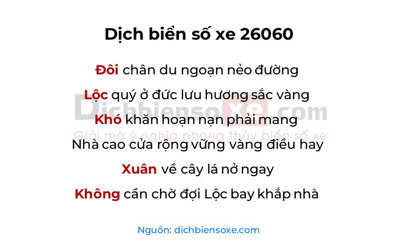 Dịch thơ biển số 26060