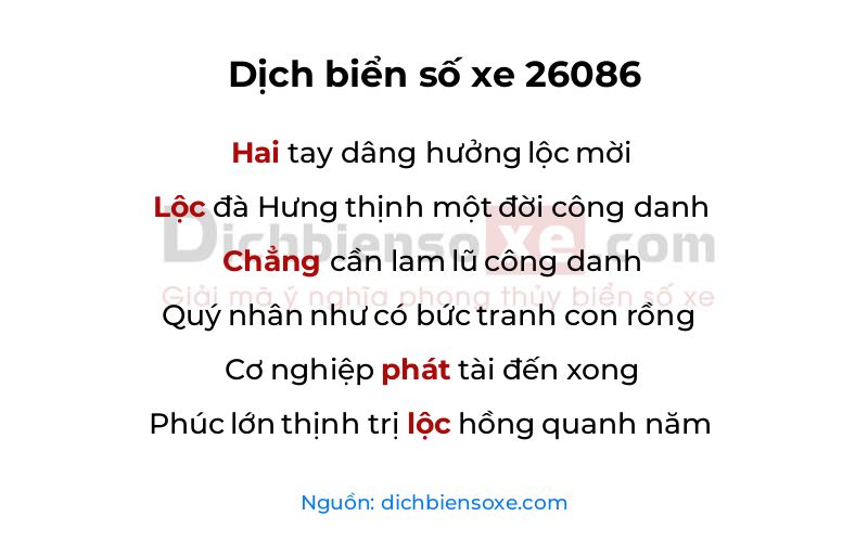 Dịch thơ biển số 26086
