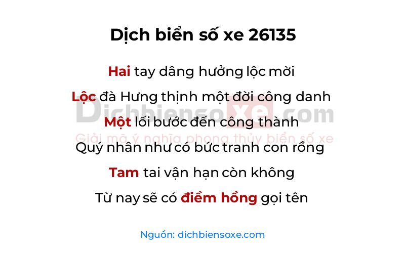 Dịch thơ biển số 26135