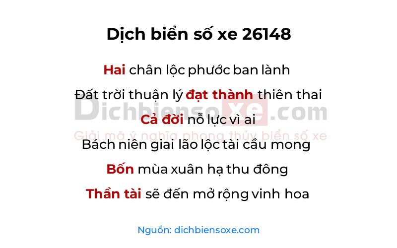 Dịch thơ biển số 26148