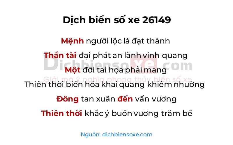 Dịch thơ biển số 26149