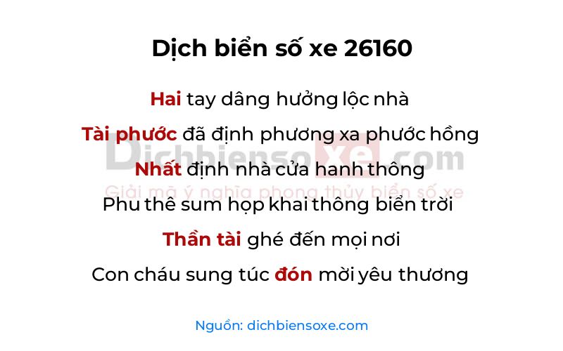 Dịch thơ biển số 26160