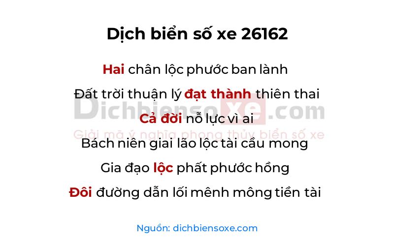 Dịch thơ biển số 26162