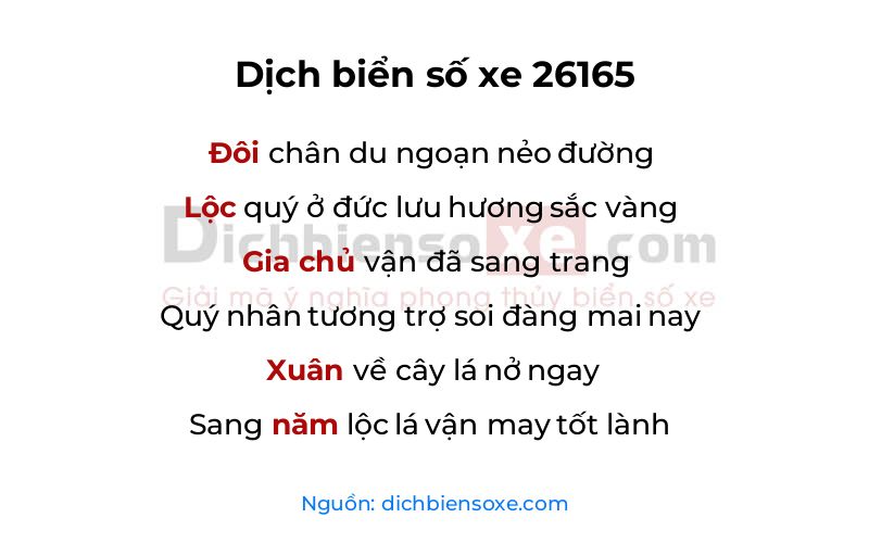 Dịch thơ biển số 26165