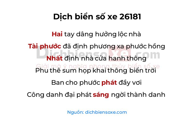 Dịch thơ biển số 26181