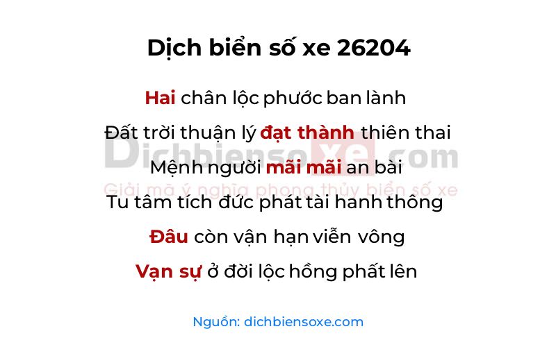 Dịch thơ biển số 26204
