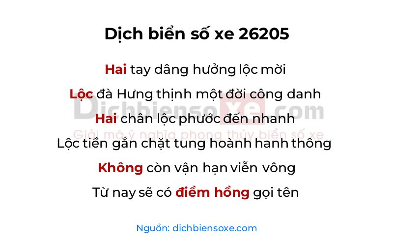 Dịch thơ biển số 26205