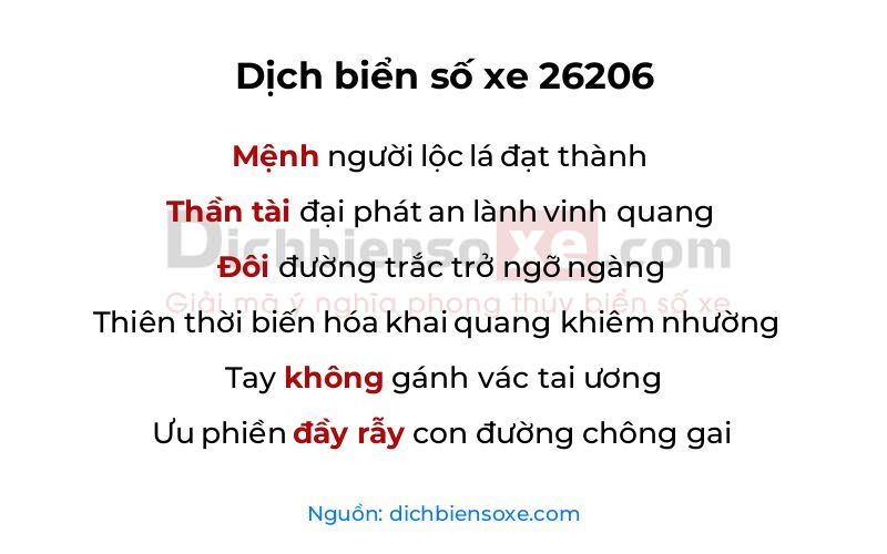 Dịch thơ biển số 26206
