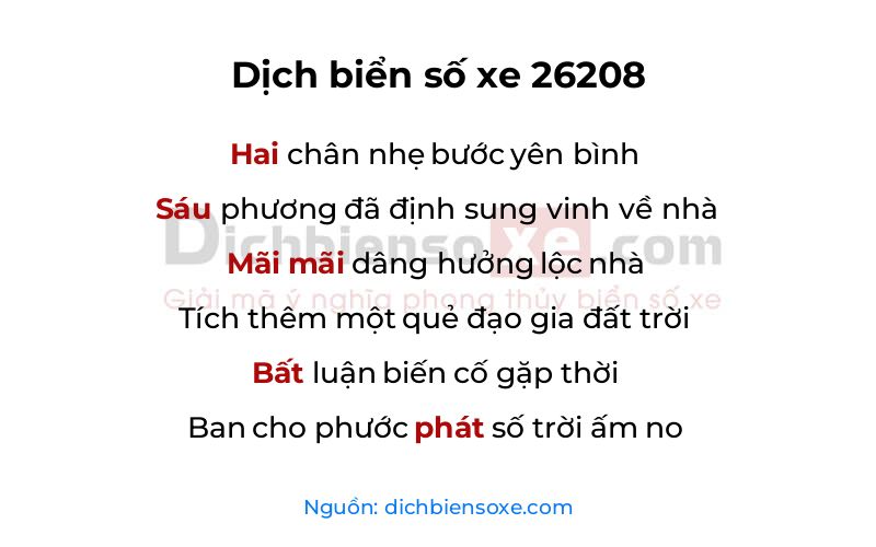 Dịch thơ biển số 26208
