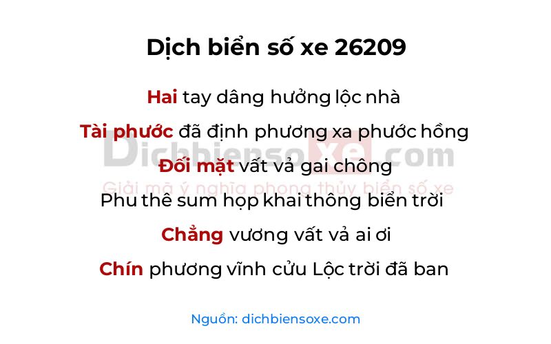 Dịch thơ biển số 26209