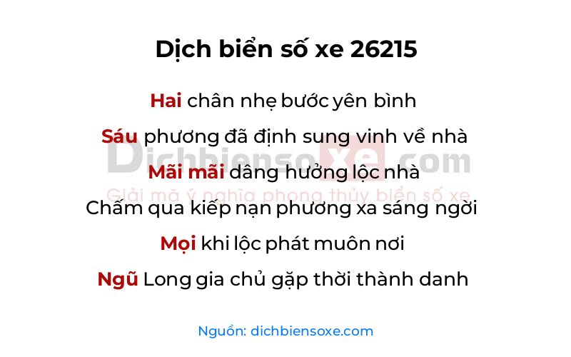 Dịch thơ biển số 26215