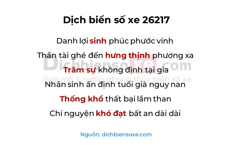 Dịch thơ biển số 26217