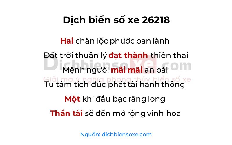 Dịch thơ biển số 26218