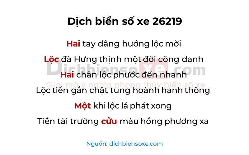 Dịch thơ biển số 26219