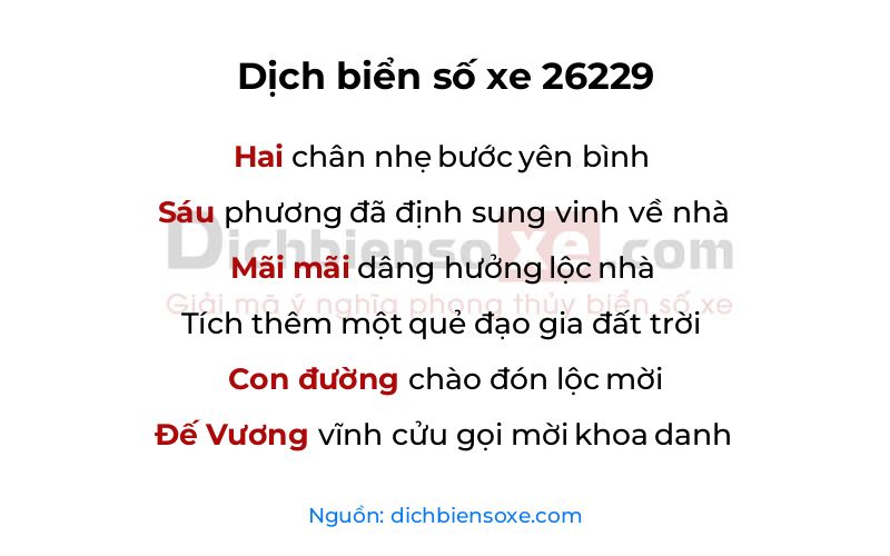 Dịch thơ biển số 26229