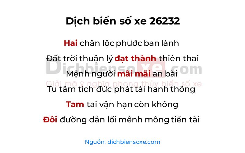 Dịch thơ biển số 26232