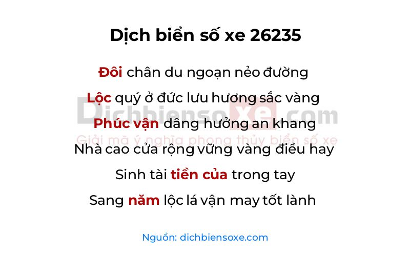 Dịch thơ biển số 26235