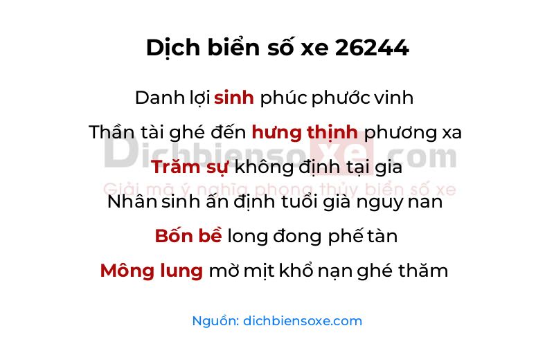 Dịch thơ biển số 26244
