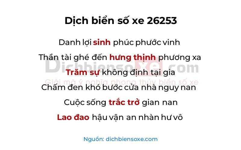 Dịch thơ biển số 26253