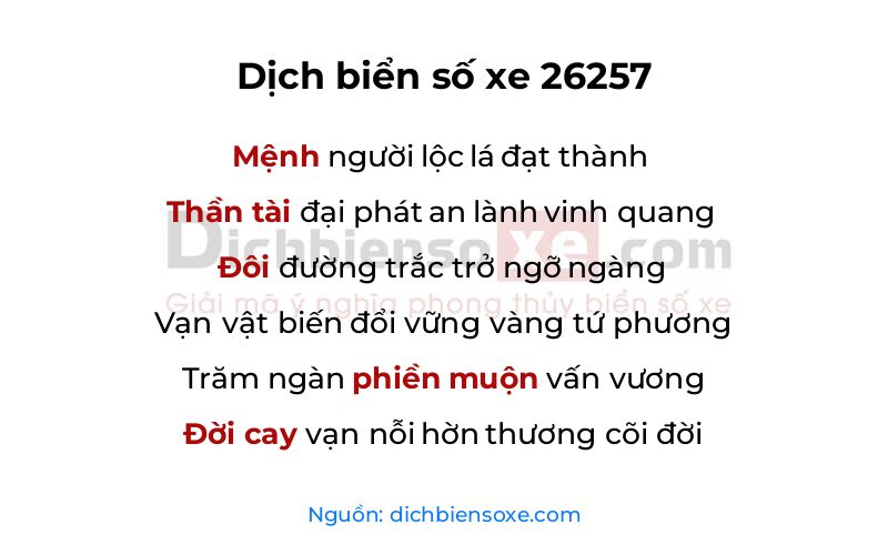 Dịch thơ biển số 26257