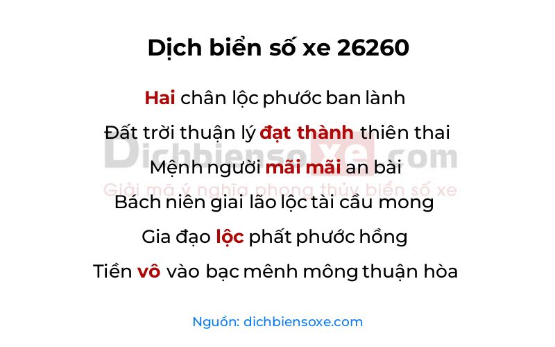 Dịch thơ biển số 26260