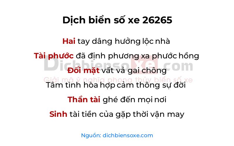 Dịch thơ biển số 26265
