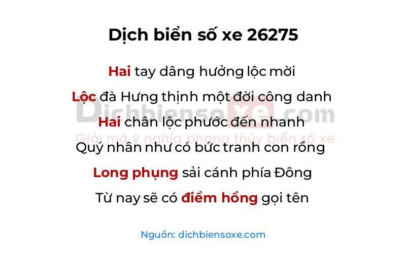 Dịch thơ biển số 26275