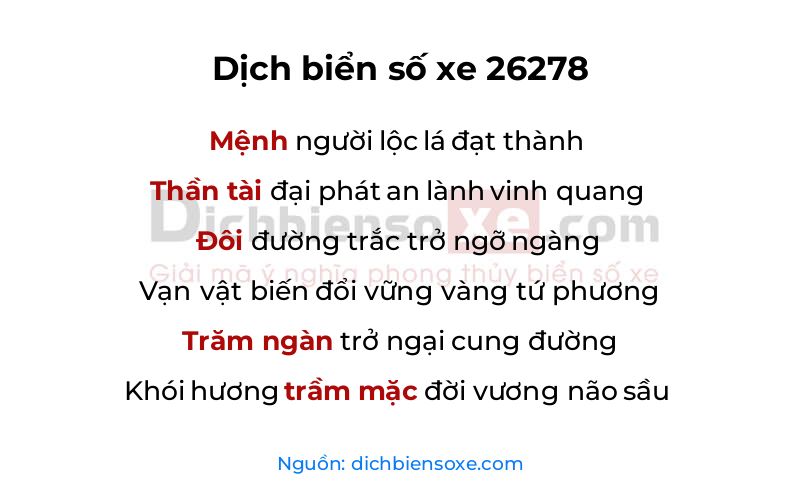 Dịch thơ biển số 26278