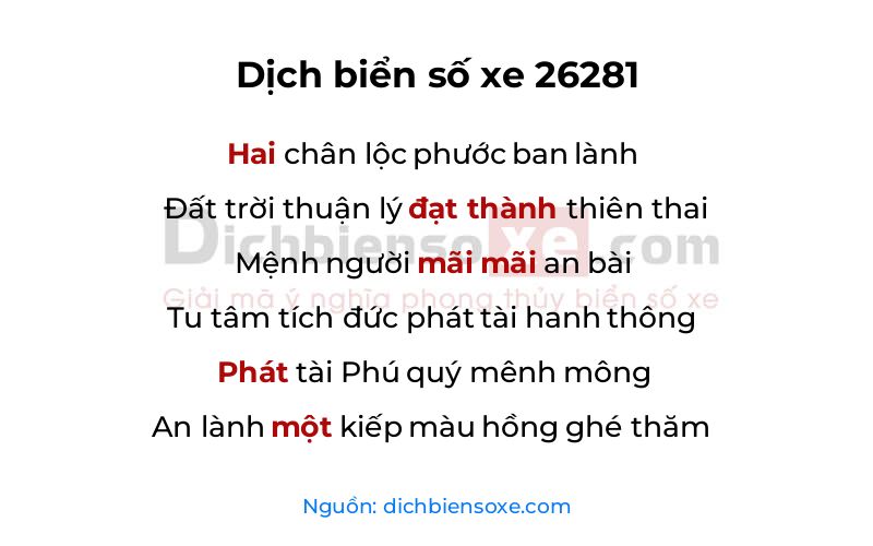 Dịch thơ biển số 26281