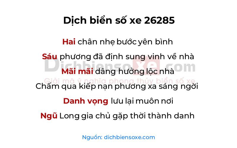 Dịch thơ biển số 26285