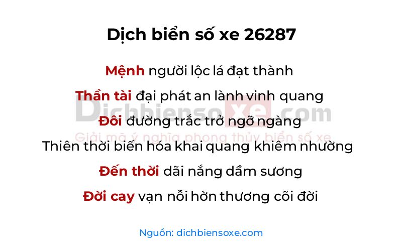 Dịch thơ biển số 26287